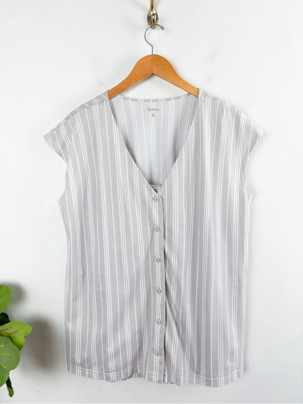 Ryllace Organic Cotton Gray Striped Tank Top Shirt Set Sz 1X